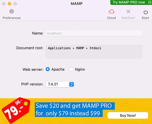 Comment installer WordPress en Local avec Mamp - Interface de Mamp