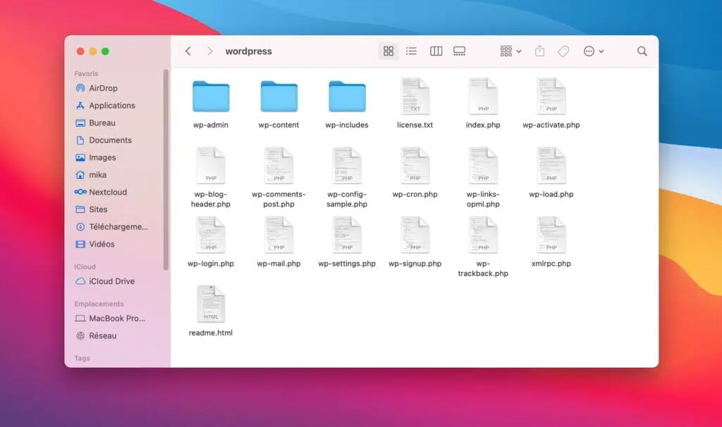 Comment installer WordPress en Local avec Mamp - Architecture dossier WordPress