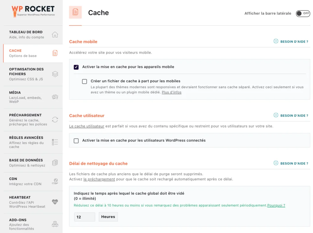Configurer WP Rocket pour Divi - Configurer le cache