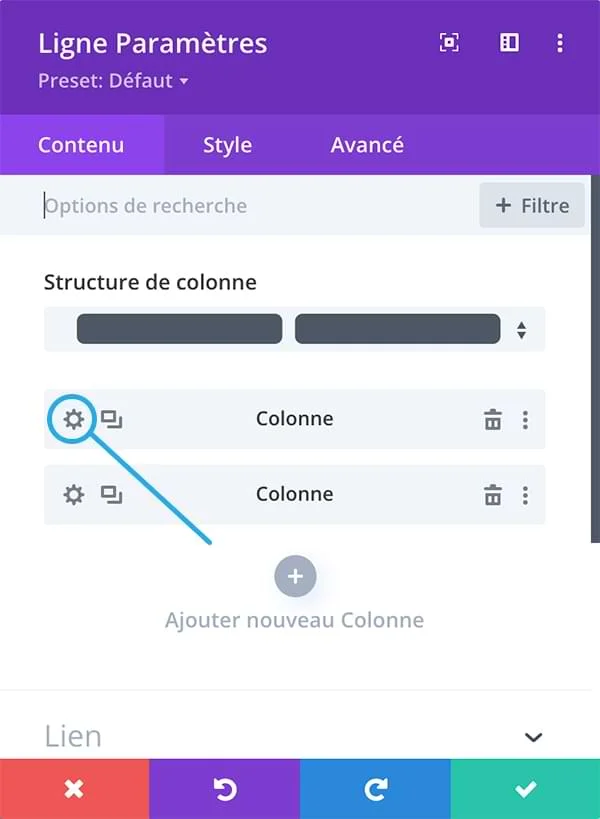 Changer l'ordre des colonnes Divi sur mobile - Paramètres des colonnes